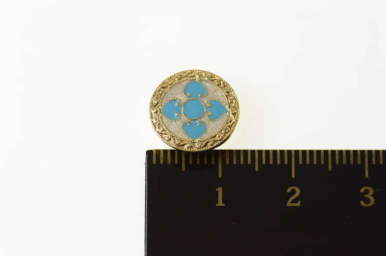 10K Yellow Gold Blue Enamel Flower Round Slide Bracelet Charm/Pendant