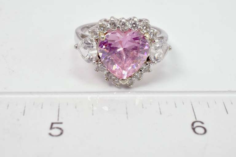 Heart Shaped Crystal Sterling Silver Ring