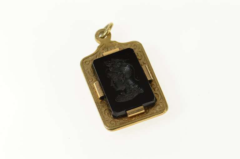 Gold Filled Black Onyx Carnelian Roman Soldier Chariot Charm/Pendant