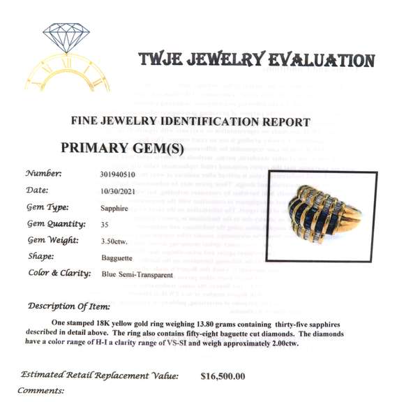 Outstanding 18kt Sapphire and Baguette Diamond Ring