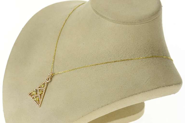 18K Yellow Gold 1.60 Ctw Pave Diamond Triangle Geometric Pendant