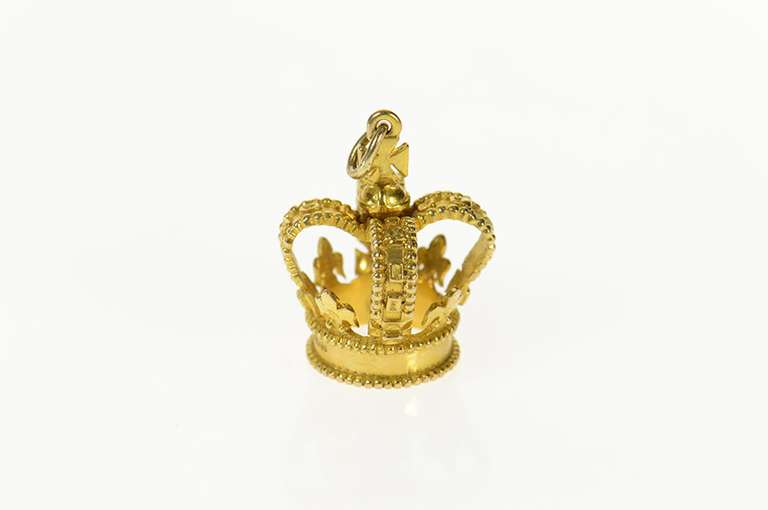 9K Yellow Gold 3D Crown Royalty Symbol Ornate King Queen Charm/Pendant