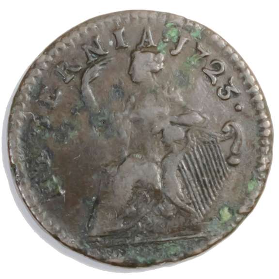 1723 Woods Hibernia 1/2 Penny