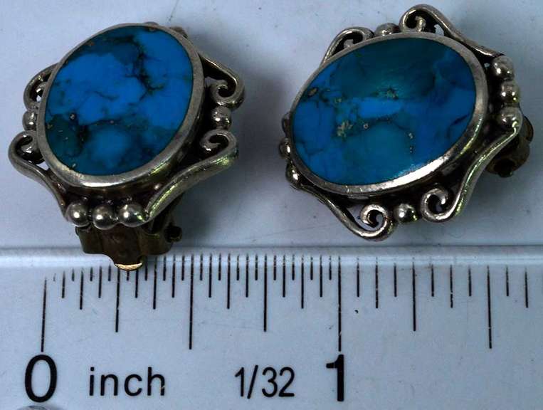 Sterling Silver Turquoise Clip-On Earrings.