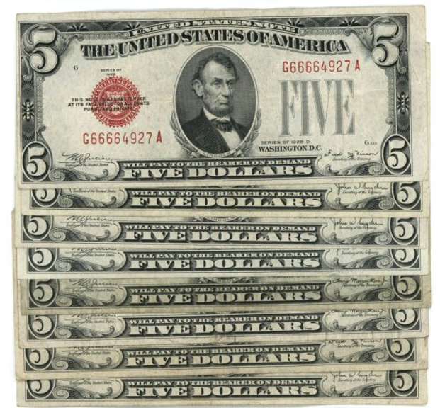 8 $5 US Notes from 1928 & 1934. Nice Circ