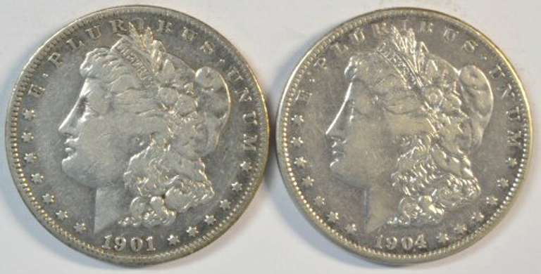 Much scarcer 1901-S & 1904-S Morgan Silver Dollars. Nice