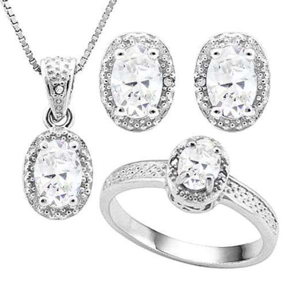 2 CARAT WHITE TOPAZ & DIAMOND 925 STERLING SILVER JEWELRY SET