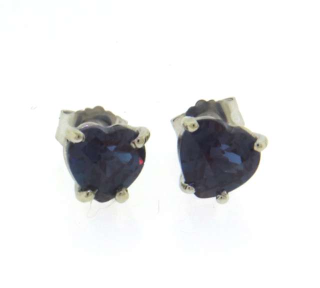 Set of Synthetic Alexandrite Pear Shaped Pendant and Earrings