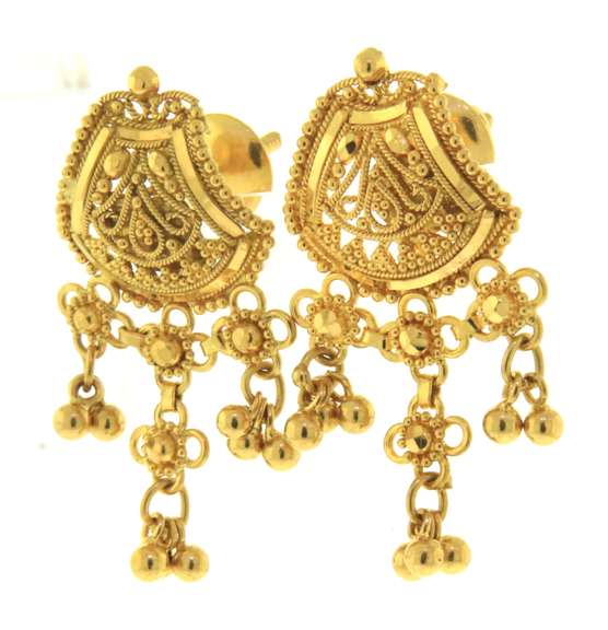 Powerful 21kt Filigree Dangle Earrings