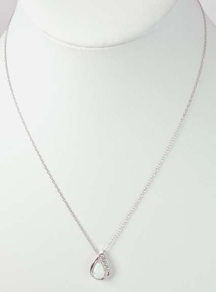 Beautiful Pear Shaped Opal Set in Sterling Silver Pendant with Crystal Accents