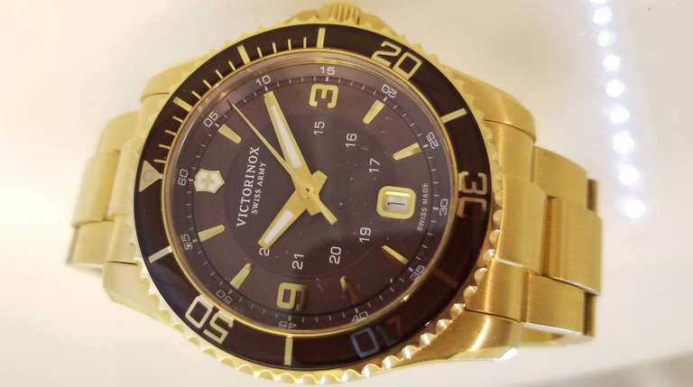 VICTORINOX SWISS ARMY MAVERICK BROWN DIAL GOLD PVD MEN'S WATCH