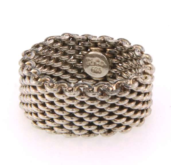 Sterling silver Tiffany & Co mesh chain ring