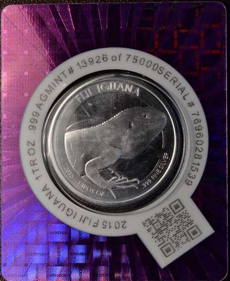 2015 Fiji Iguana 1oz .999 Silver in Certi-Lock Card.
