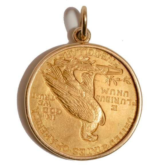 1915 Half Eagle $ 5 Indian in 14 K Bezel
