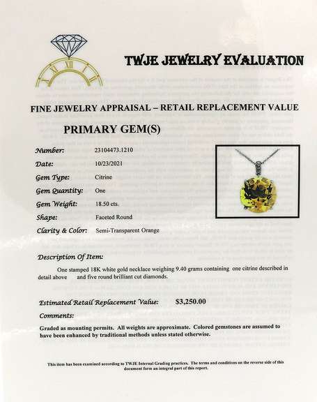 Powerful 18kt Citrine and Diamond Pendant on Chain