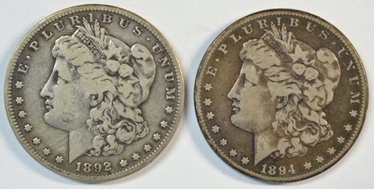Very scarce 1892-S & 1894-S Morgan Silver Dollars