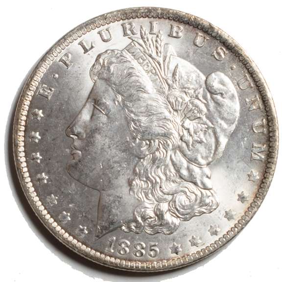 1885 O Very Near Unc Error Frosty White Morgan Dollar