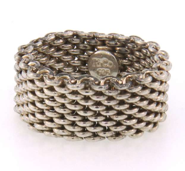 Sterling silver Tiffany & Co mesh chain ring
