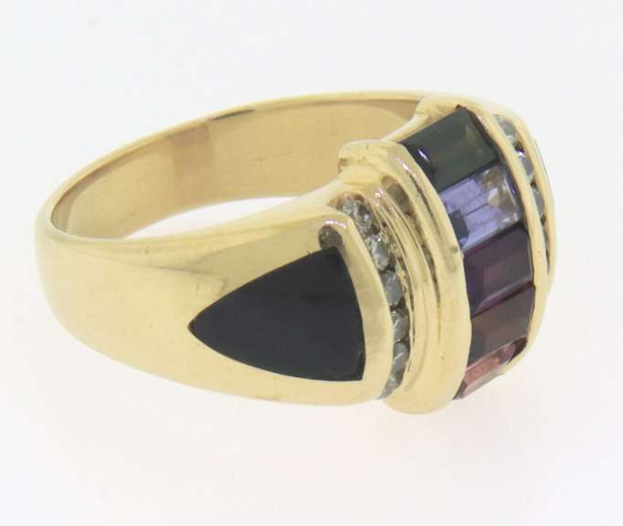 Captivating Yellow Gold Multi Gemstone and Diamond Ring