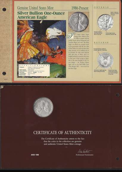 1995 Genuine United States Mint Silver Bullion one ounce American Eagle.