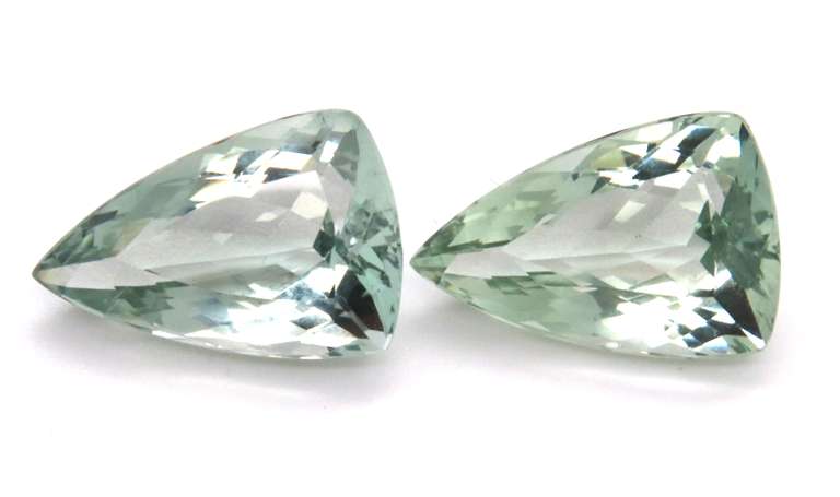 Pair of Trillion Cut Green Amethyst Gemstones, 25.45ct