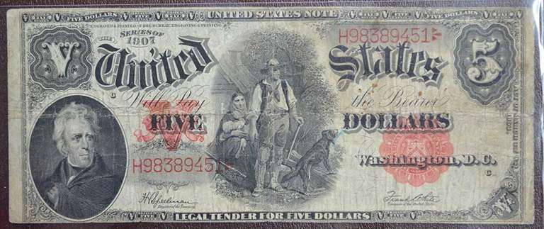 Series Of 1907 Woodchopper $5 Circulated. Speelman/White Signatures.