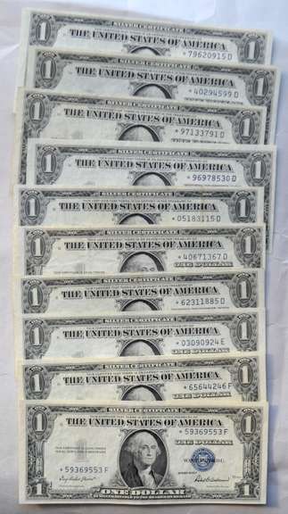 8 Almost Near Unc / Near Unc 1935 E F Series $1 Silver Certificates