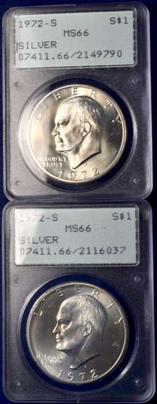 Lot Of 2 1972-S PCGS MS66 $1 Silver. OGH