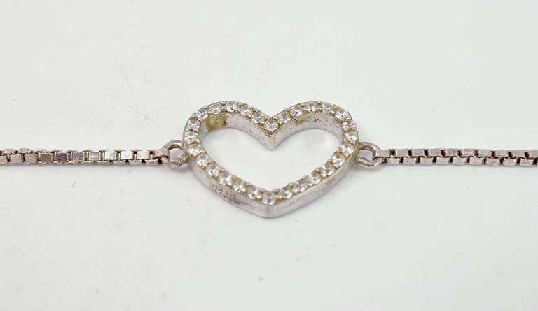 Sterling Silver Heart Anklet with Crystals