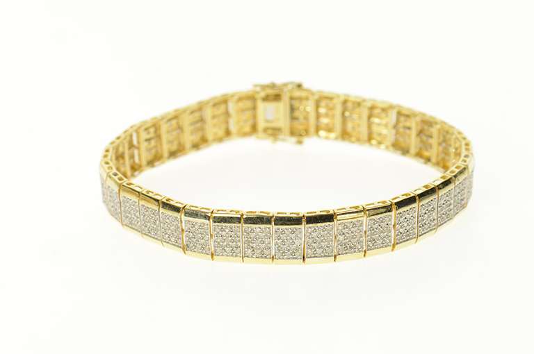 10K Yellow Gold 3.14 Ctw Pave Diamond Encrusted Squared Bracelet