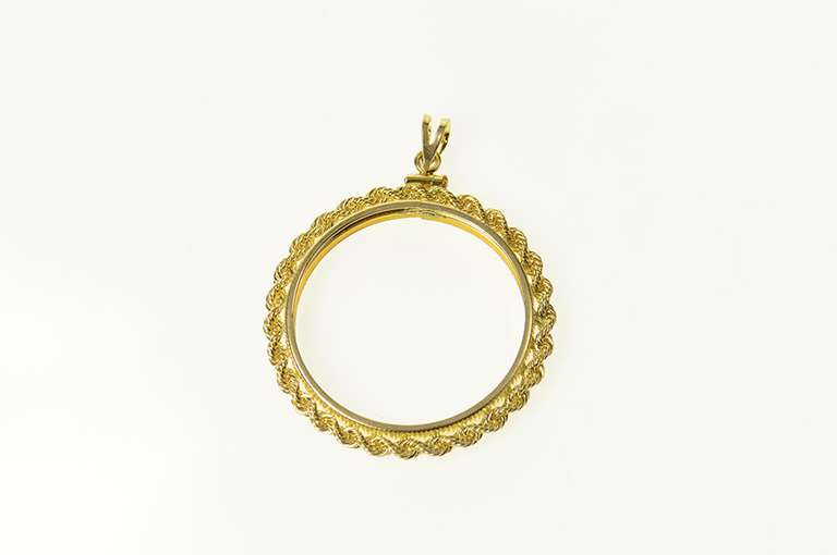 14K Yellow Gold 31.1mm Round Bezel Rope Trim Coin Holder Pendant