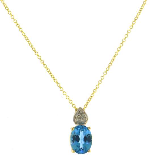 Fabulous Blue Topaz and Diamond Pendant on Chain w Matching Earrings
