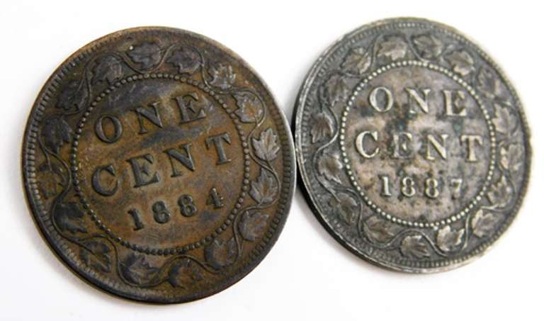 2 British One Cent Coins, 1884 & 1887