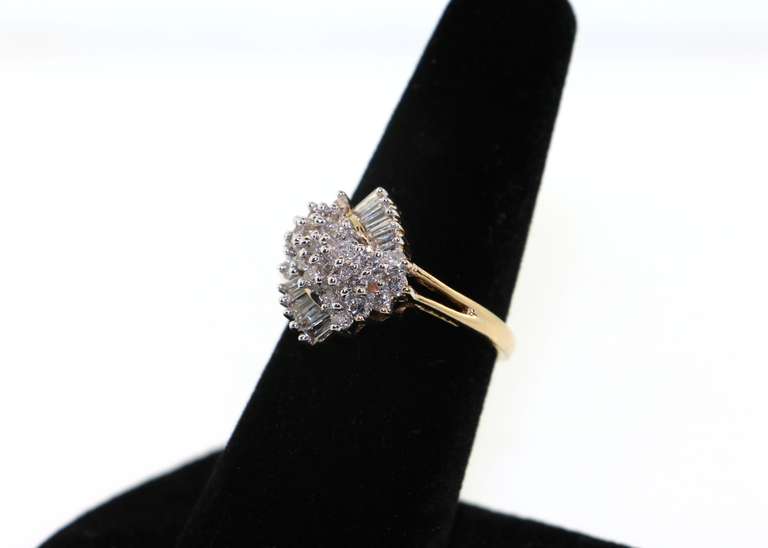 14kt Yellow Gold Diamond Cluster Ring with Baguettes