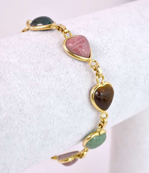 Heart Shaped Scarab Bracelet, 14KT