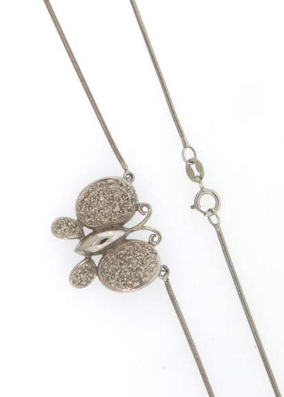 Cute 14k white gold butterfly necklace with diamonds