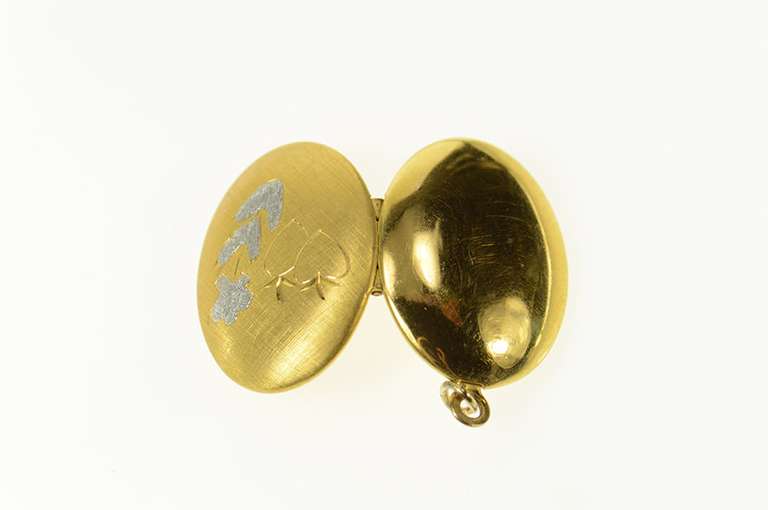 Gold Plated Two Tone Floral Fruit Motif Oval Photo Picture Pendant