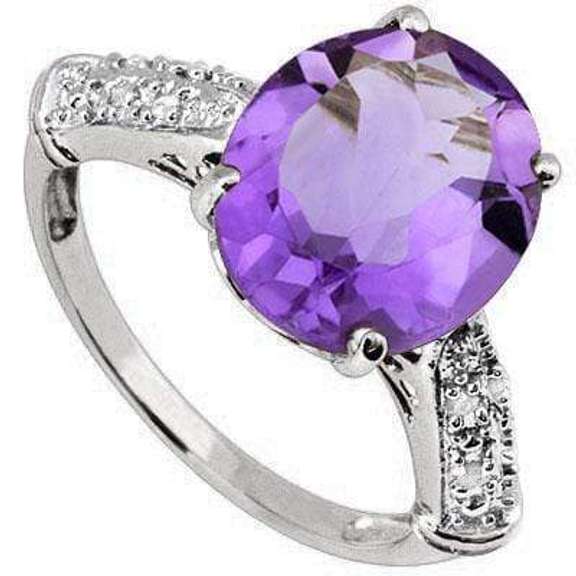 4.34 CT AMETHYST & DIAMOND 925 STERLING SILVER RING