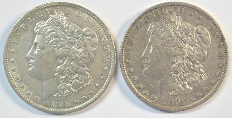 Upper end 1896-O & 1897-O Morgan Silver Dollars