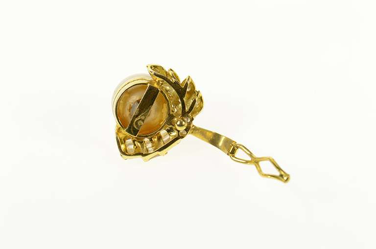 18K Yellow Gold 1940's 0.42 Ctw Sim. Pearl Diamond Statement Pendant