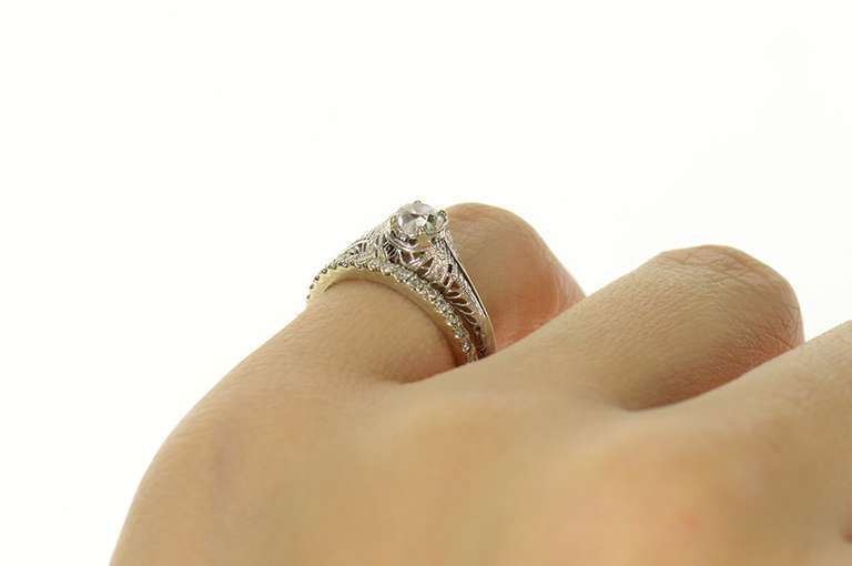 18K Yellow Gold Art Deco Diamond Engagement Bridal Set Ring