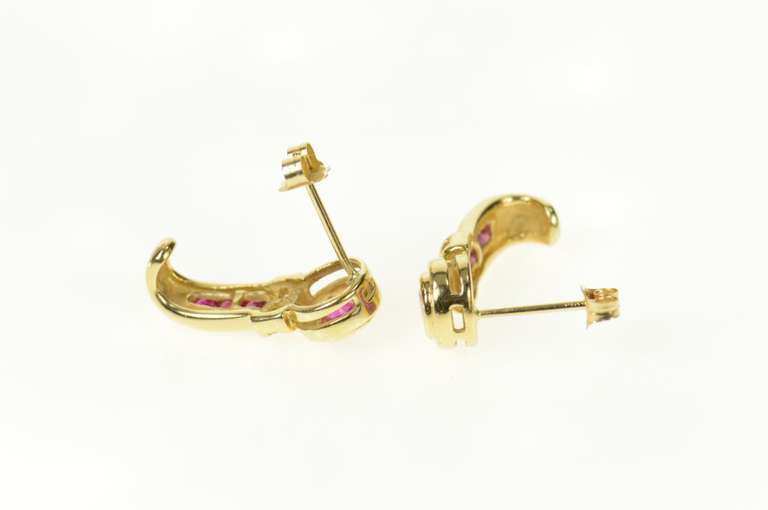 14K Yellow Gold Ruby Diamond Accent Curved Bar Statement Earrings