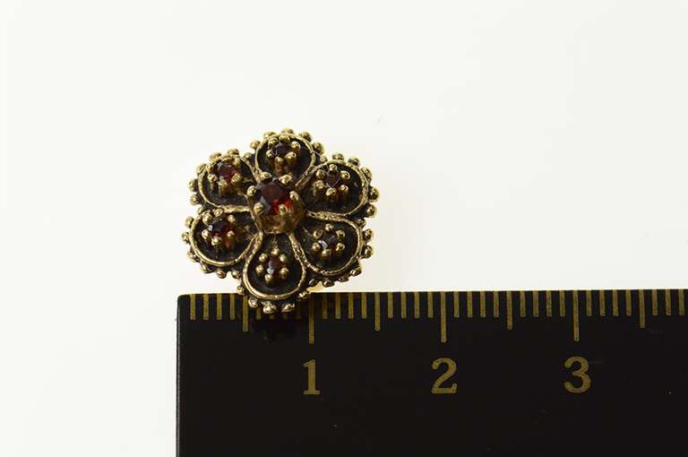 10K Yellow Gold Garnet Flower Elaborate Slide Bracelet Charm/Pendant