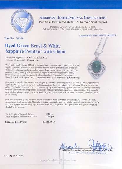 Mesmerizing Massive 10.91CTS Cabochon-Cut Emerald & Sapphire Necklace in Sterling Silver