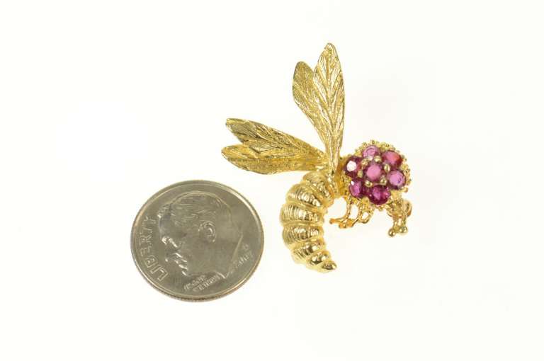 14K Yellow Gold Ruby Cluster Wasp Hornet Yellow Jacket Pin/Brooch