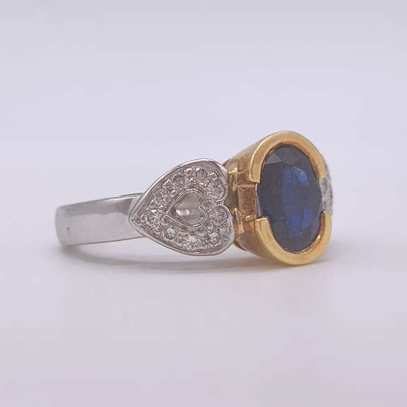 18kt Gold, Blue Sapphire, & Diamond Ring