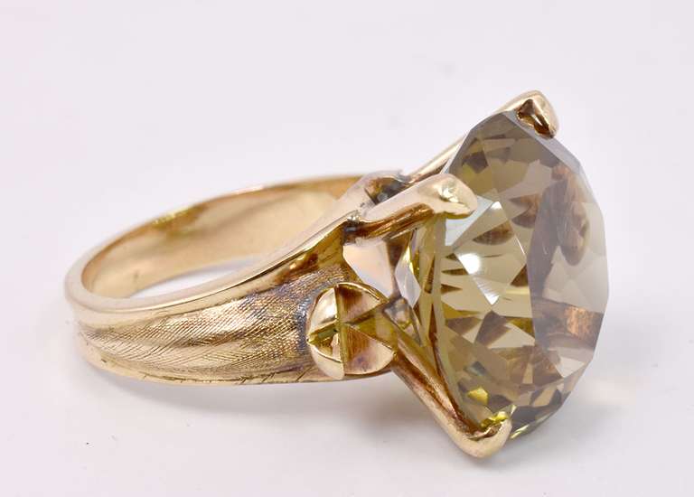 Large Smoky Quartz Set within A Robust 14K Yellow Gold Ring