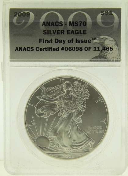 2009 Silver Eagle ANACS MS70 First Day of Issue