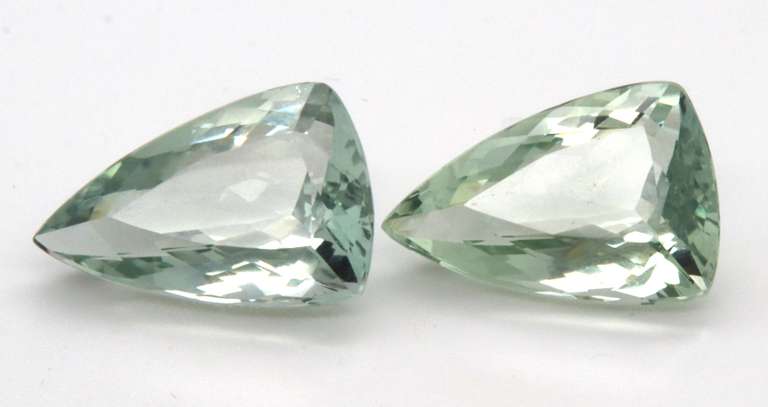 Pair of Trillion Cut Green Amethyst Gemstones, 25.45ct