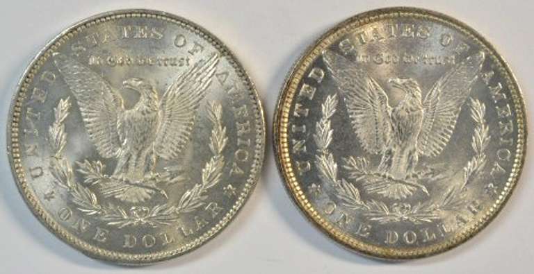 Very Choice BU 1879 & 1880 Morgan Silver Dollars. Nice